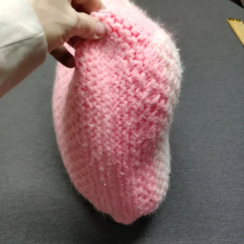 Handmade Knit Pillow Diagonal Sand Stitch Pink White Accent